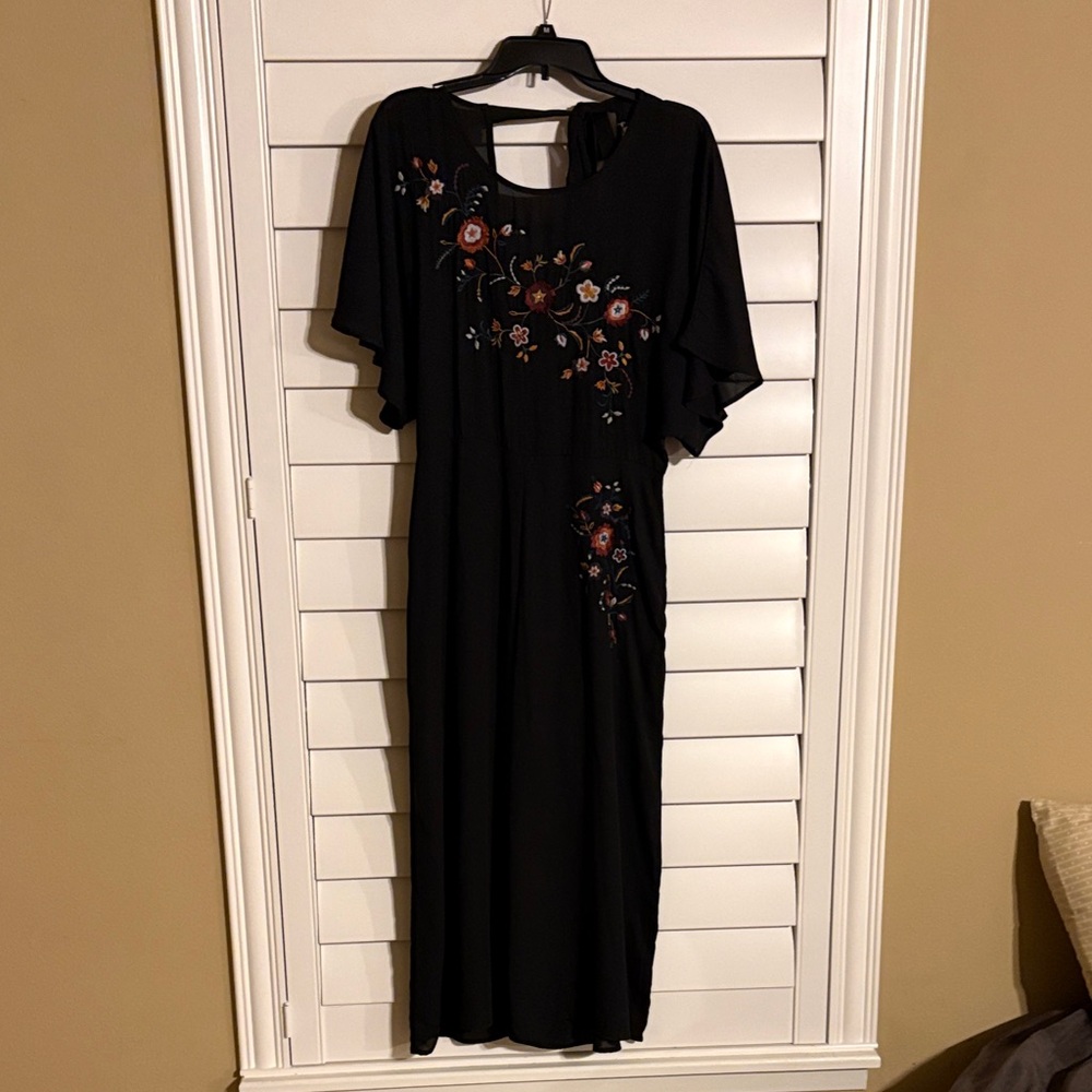Floral Embroidered Black Jumpsuit